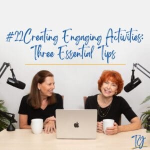 Two women discuss tips for creating engaging activities in a casual setting.